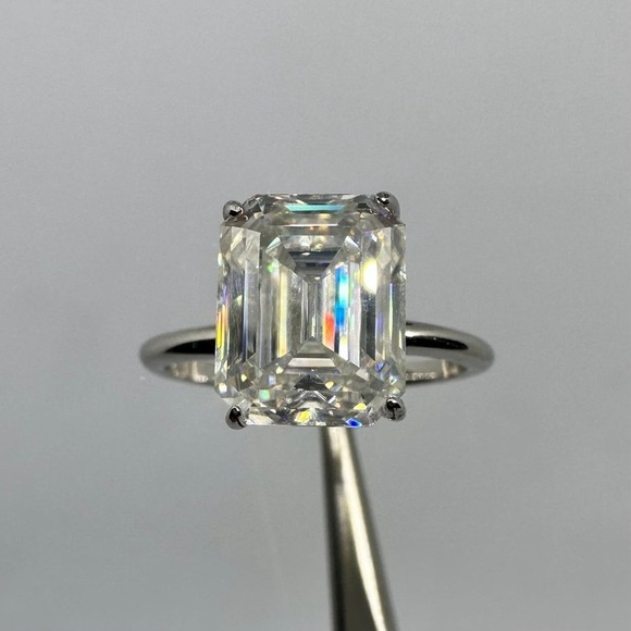 Ring Jewelry - Moissanite Diamond Engagement Ring Emerald Cut Solitaire GRA 4 Ct Size 6